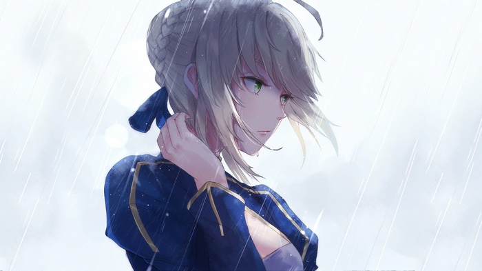 Saber from Fate/Stay Night: Unlimited Blade Works in the rain