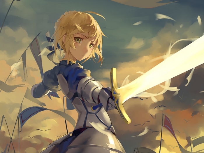 Saber from Fate/stay night holding a glowing sword