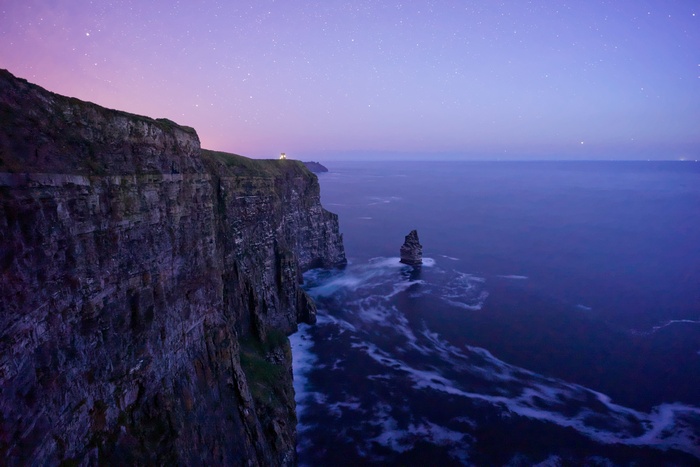 Cliffs of Moher at twilight with stars