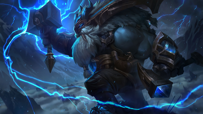 Ornn from League of Legends with lightning