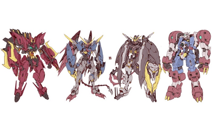 Four Mobile Suit Gundam Wing mechs