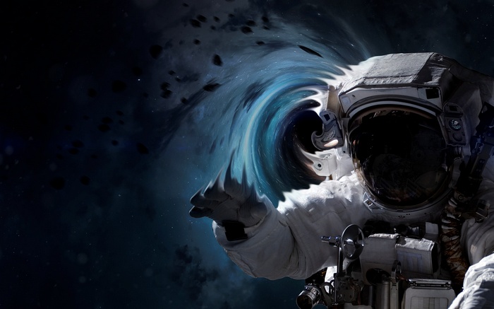 Astronaut near a black hole, space art