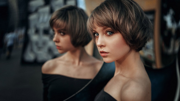 Short Hair Black Clothing Depth Of Field Brunette Portrait Georgy Chernyadyev Bare 8920