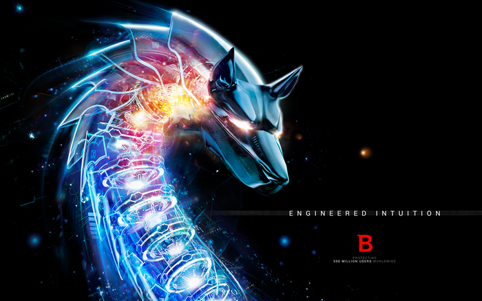 Bitdefender logo with abstract mechanical horse