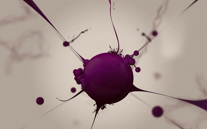 Abstract purple sphere with tendrils and smaller spheres
