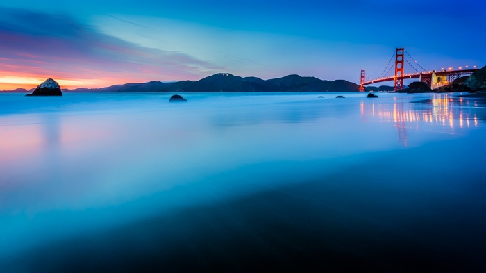 Golden Gate Bridge at Dusk with Long Exposure Water
