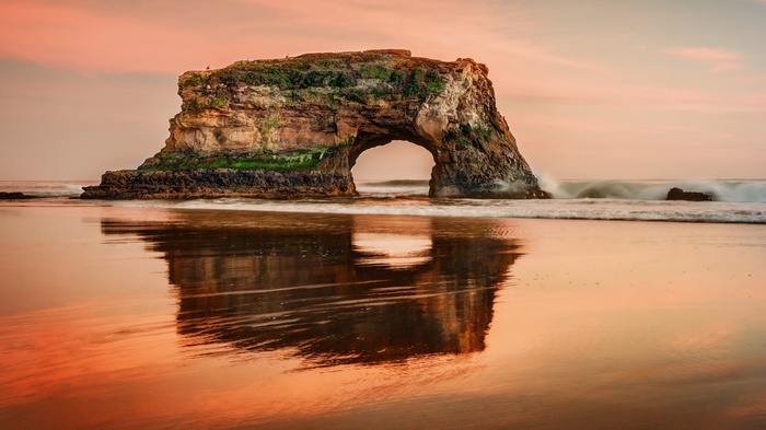 Natural Bridges State Beach Arch Rock at Sunset