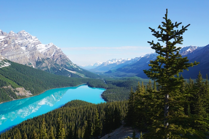 Turquoise Lake and Snow-Capped Mountains Landscape