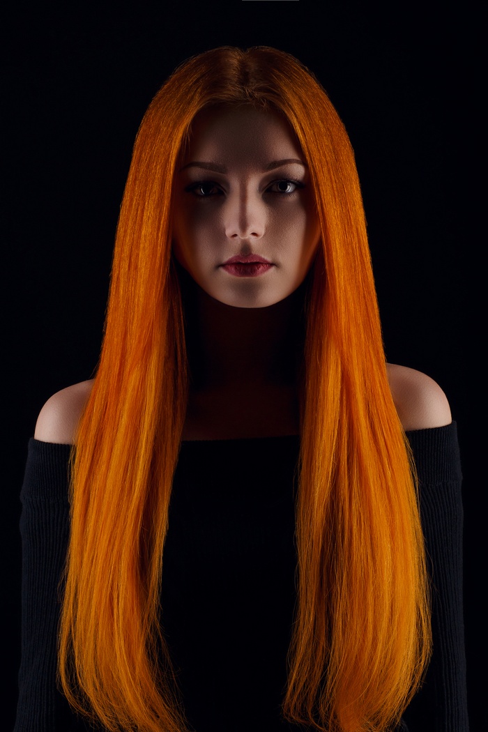 Woman with long orange hair