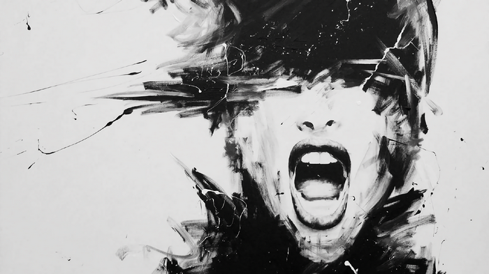Abstract painting of a screaming face