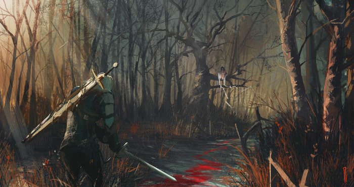 Geralt of Rivia from The Witcher 3 in a forest