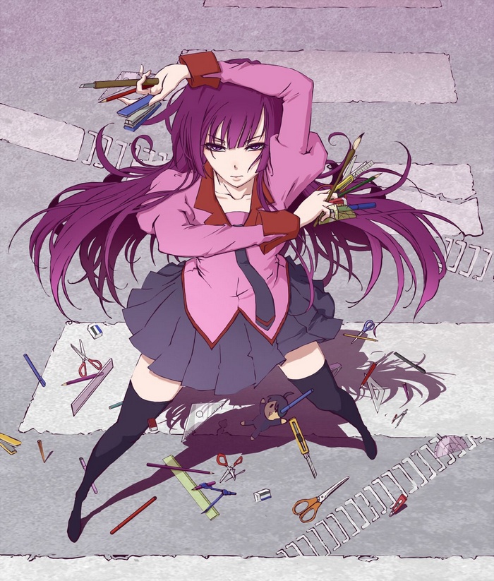 Senjougahara Hitagi from Monogatari Series with stationery