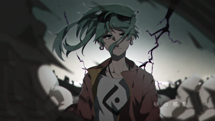 Hatsune Miku from Vocaloid in a post-apocalyptic setting