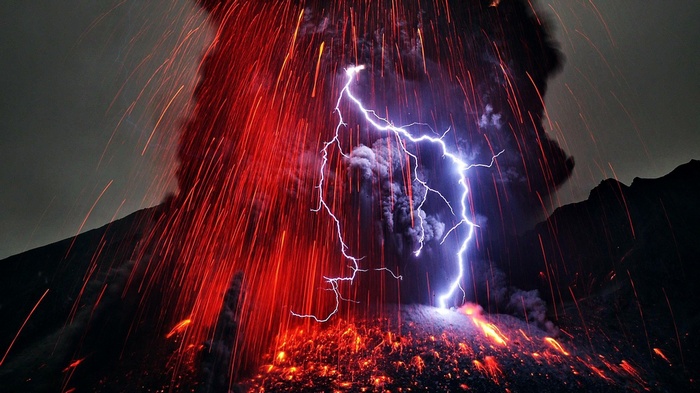 lava, long exposure, eruption, Hawaii, lightning, volcanic eruption, smoke, nature, USA, landscape, volcano