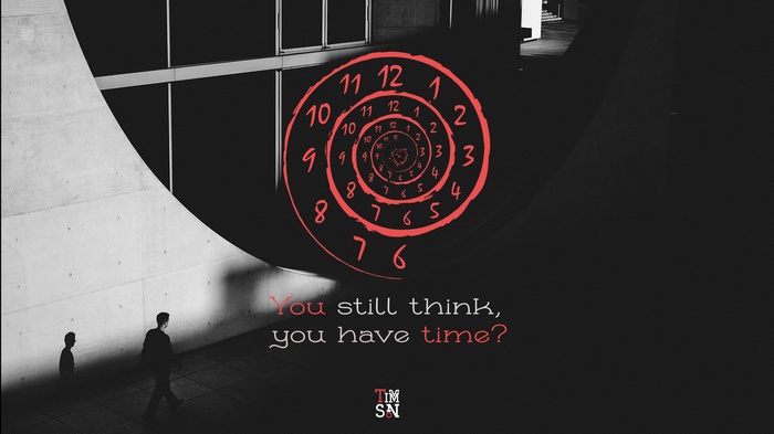 Spiral clock with quote about time