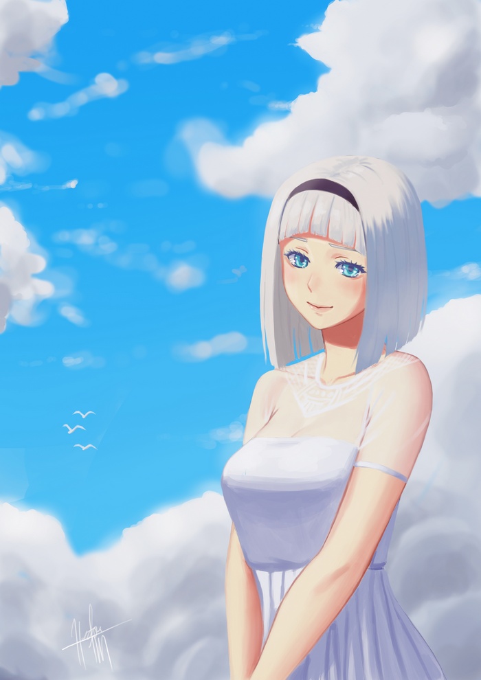 Nishikinomiya Anna from Shimoneta in the clouds