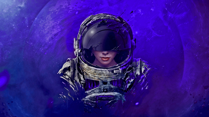 Astronaut with cracked helmet in space