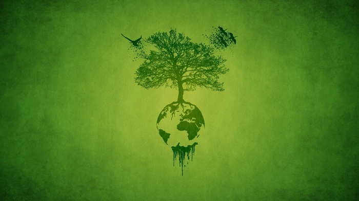 Tree growing from Earth with birds flying away
