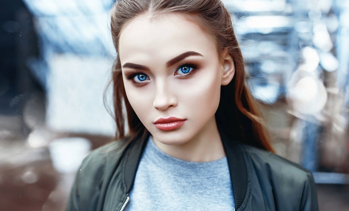 Brunette Women Anastasia Lis Depth Of Field Model Jacket Blue Eyes Portrait Face Hd