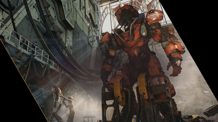 Anthem robot and characters on a ship