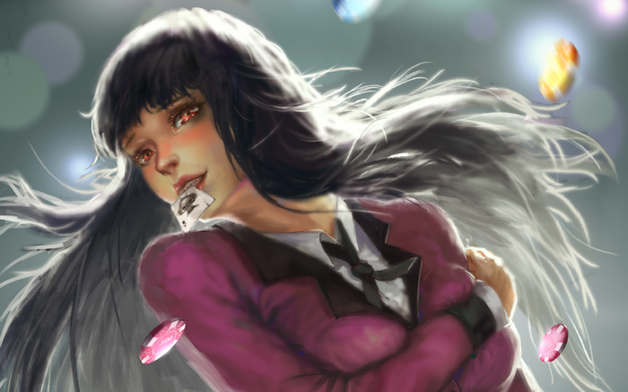 Yumeko Jabami from Kakegurui with playing cards and chips
