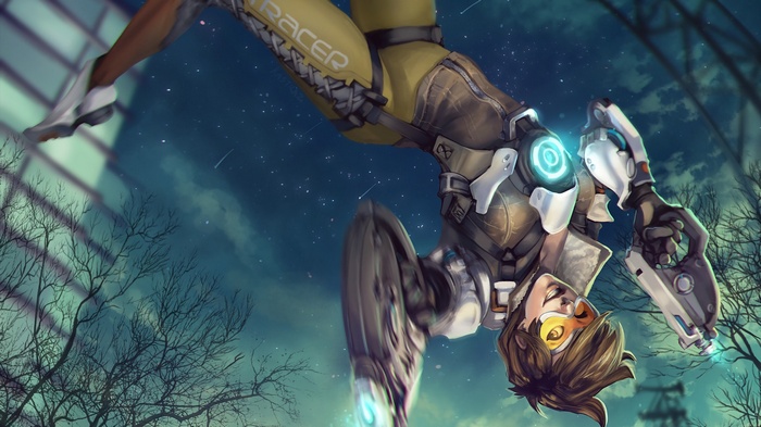 Tracer from Overwatch in a night sky