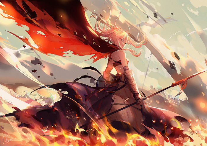 Mordred from Fate/Grand Order with a red cape
