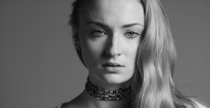 Monochrome portrait of actress Sophie Turner