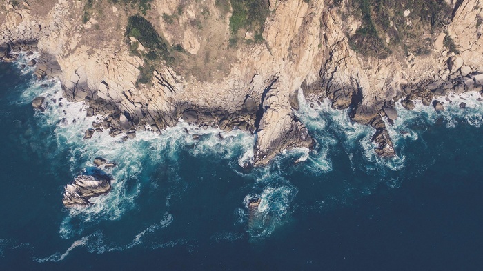 Rocky coastline with waves crashing