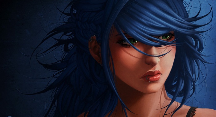 Woman with blue hair and piercings