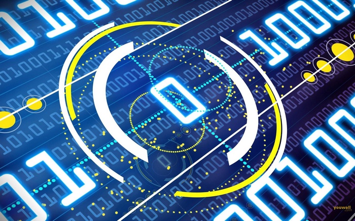 Digital binary code with futuristic interface elements