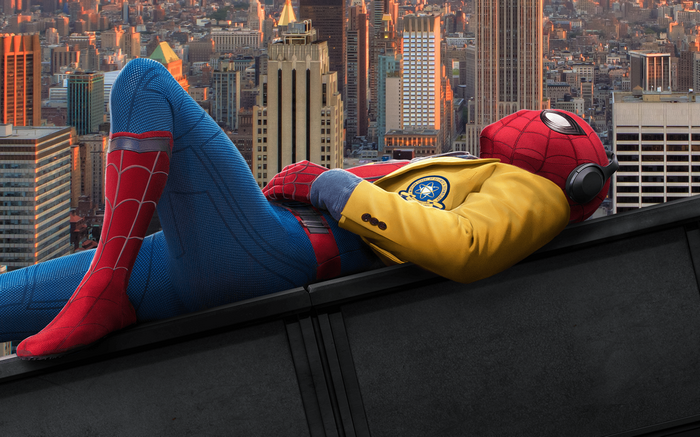 Spider-Man from Marvel Cinematic Universe wearing headphones