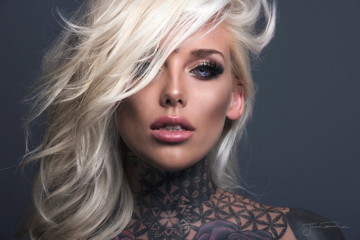 Portrait of Lauren Brock with tattoos by Jack Russell