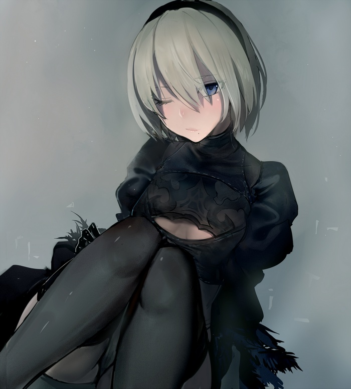 2B from NieR: Automata winking