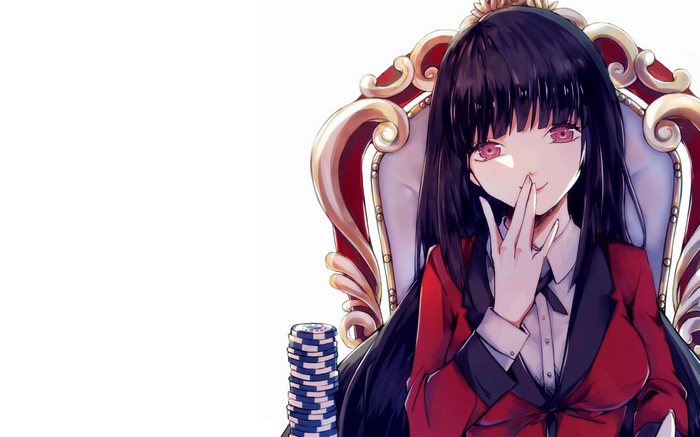 Yumeko Jabami from Kakegurui sitting on a throne