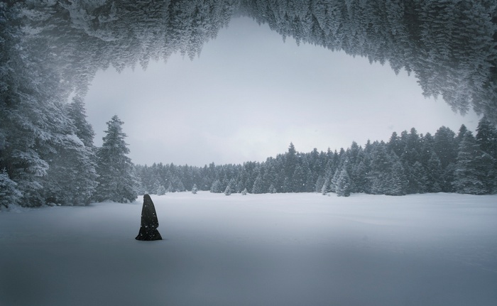 Figure in a snowy forest by Ozkan Durakoglu