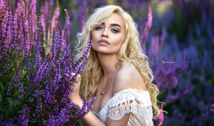 necklace, portrait, depth of field, women outdoors, Maksim Romanov, blonde, women