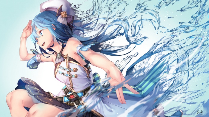 Anime girl with blue hair and water effects