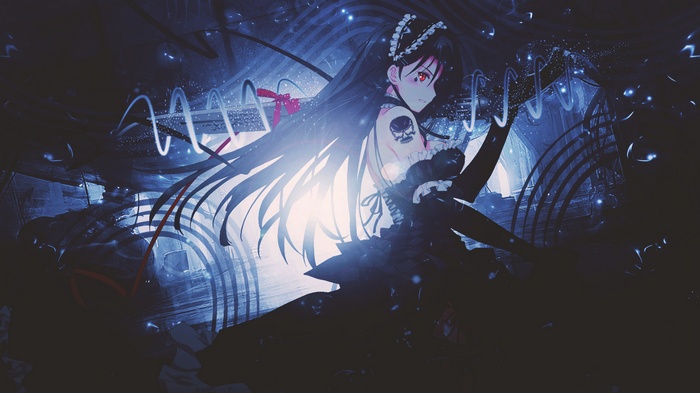 Anime girl with black hair and red eyes