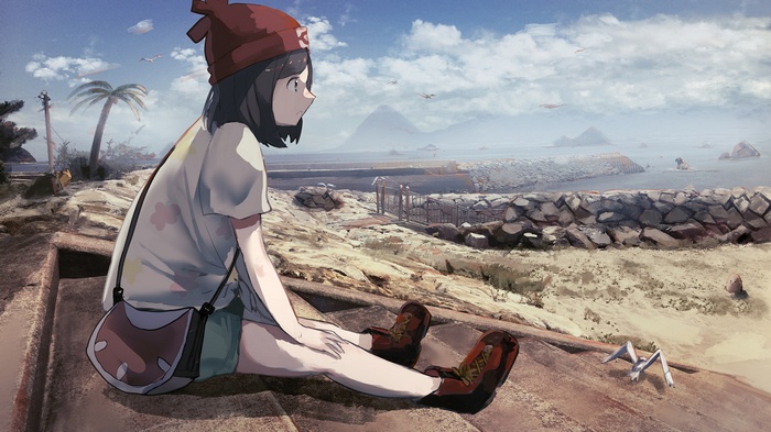 Girl from Pokemon Sun and Moon looking at the sea