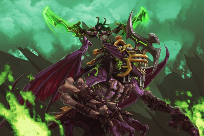 Illidan Stormrage from World of Warcraft riding a Felhunter