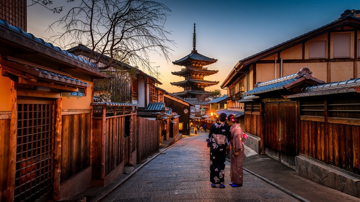 Japanese women, pagoda, Japan, Japanese kimono, Kyoto