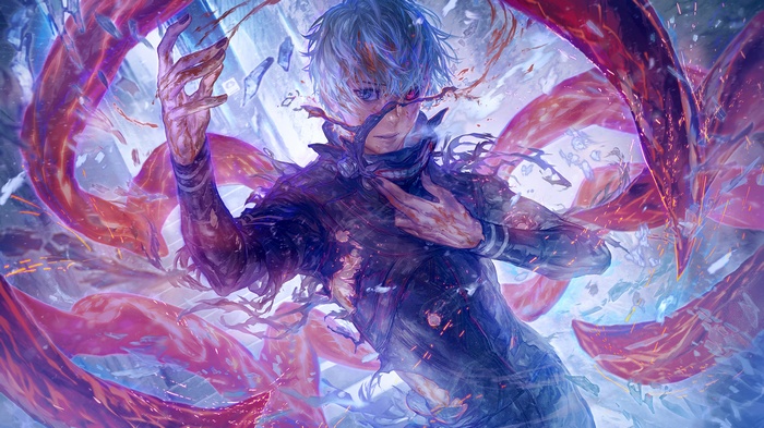 Tokyo Ghoul:re, fantasy art, white hair, digital art, Tokyo Ghoul, Kaneki Ken