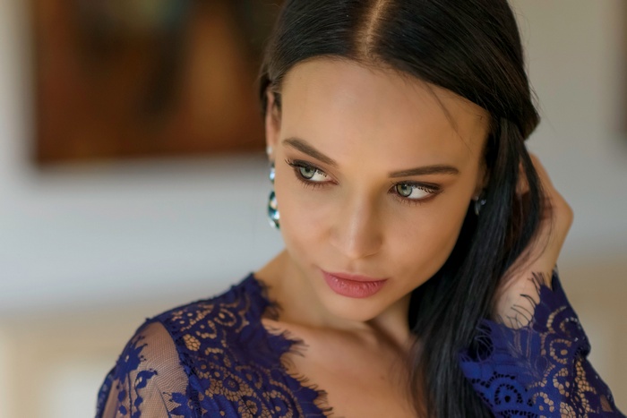 Angelina Petrova portrait with blue lace dress