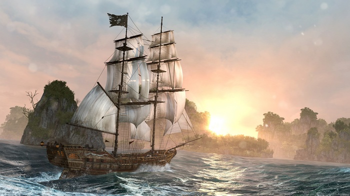 Assassin's Creed: Black Flag ship at sunrise