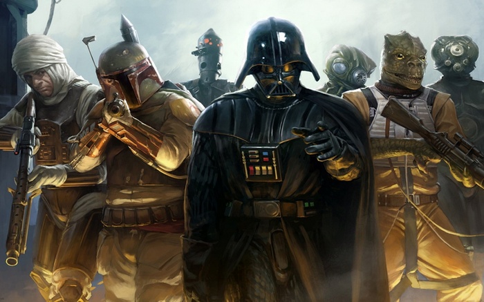 Darth Vader and bounty hunters from Star Wars