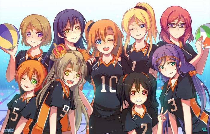 Love Live! girls in volleyball uniforms