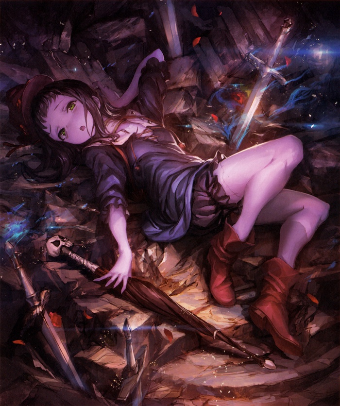 Rita from Shingeki no Bahamut lying on the ground
