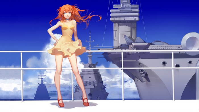 Asuka Langley Soryu from Neon Genesis Evangelion on a ship