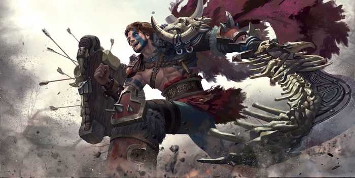 Warrior with shield and bone axe